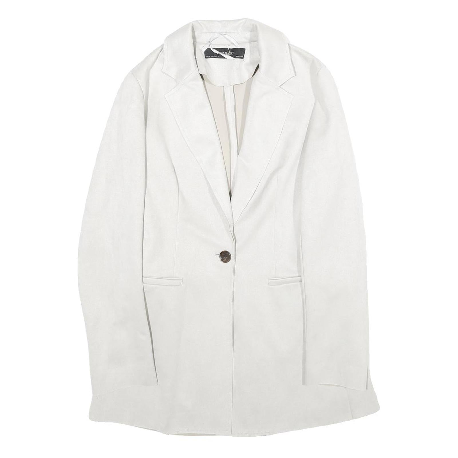 ZARA Womens White Button Jacket XS Polyester Blend Tailored Long Sleeve Plain Refurbished - N/A refurbished available on Cerqular