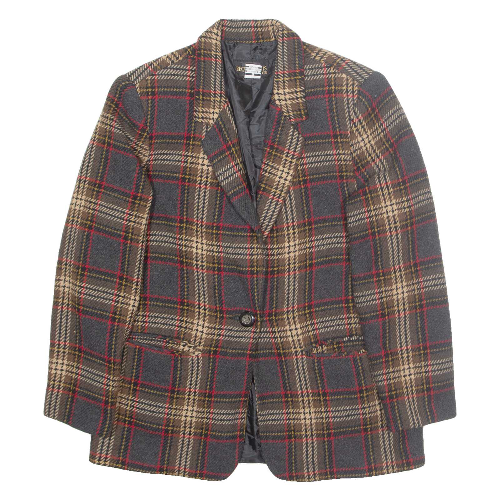 REQUIREMENTS Petite Womens Blazer Jacket Grey Wool Check UK 8 Refurbished - N/A refurbished available on Cerqular