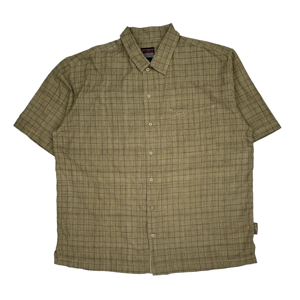 Fubu Checked Short Sleeve Shirt - 2XL Beige Cotton Refurbished - Thrifted (note: this is a term often used to describe second- refurbished available on Cerqular