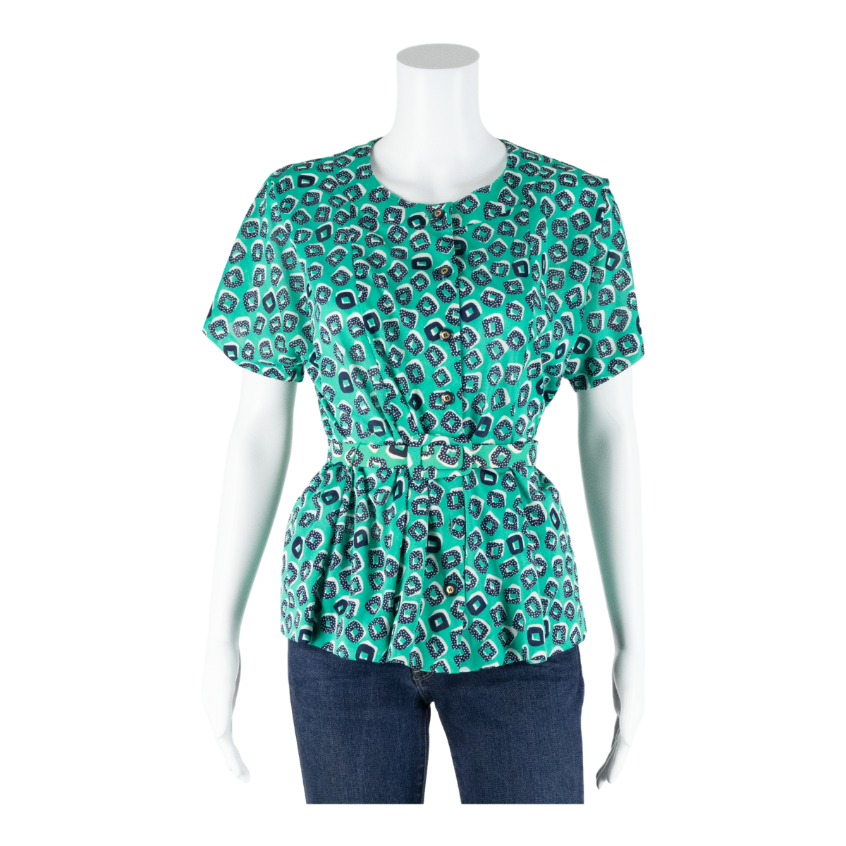 PAUL MAUSER Peplum Womens Printed Blouse Green 90s Crazy Pattern M Refurbished - N/A refurbished available on Cerqular