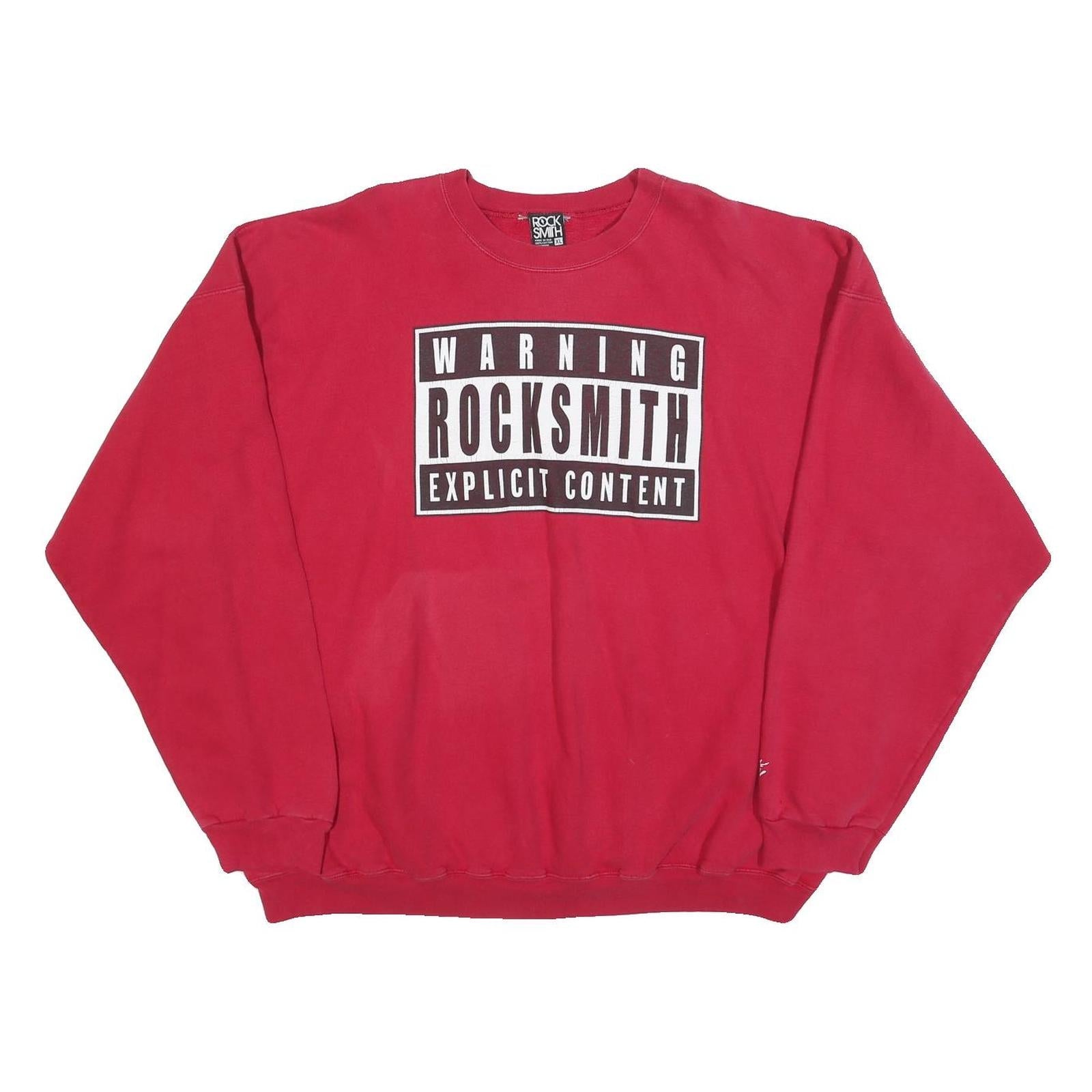 ROCK SMITH Mens Red Warning Rocksmith Explicit Content Crew Neck XL Sweatshirt Refurbished - N/A refurbished available on Cerqular
