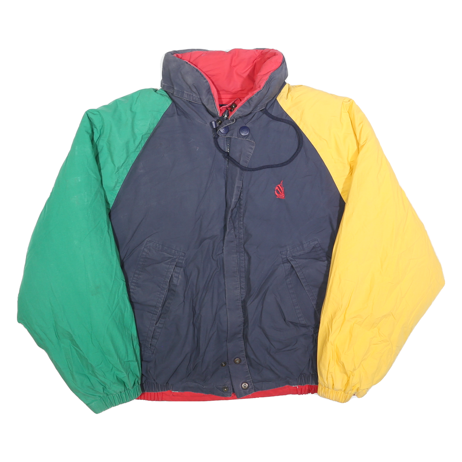 NAUTICA Mens Blue Green & Yellow Colourblock Jacket L Polyester Blend Zip Refurbished - N/A refurbished available on Cerqular