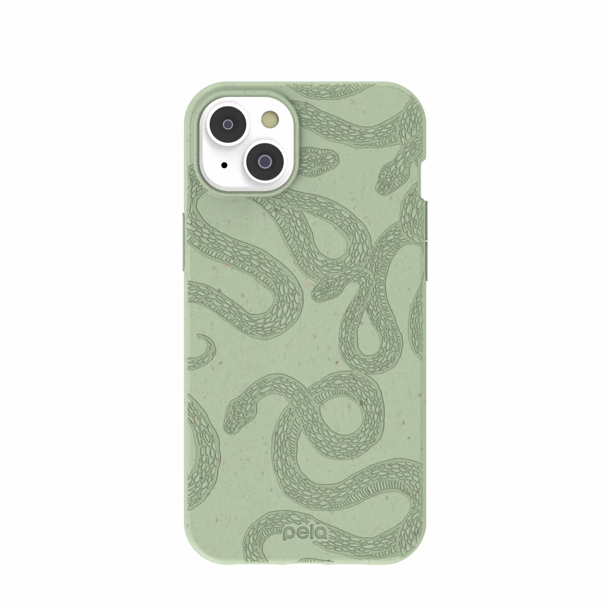 Sage Green Snaky iPhone 14 Plus Case Refurbished - Pela Case refurbished available on Cerqular