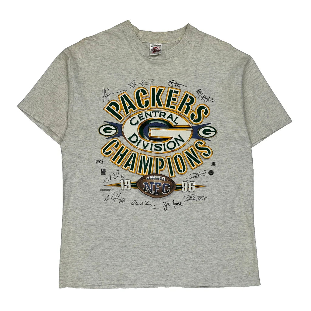 Made In USA Single Stitch Green Bay Packers 1996 All American Wear Nfl T-Shirt - XL Grey Cotton Refurbished - Thrifted (note: this is a term often used to describe second- refurbished available on Cerqular