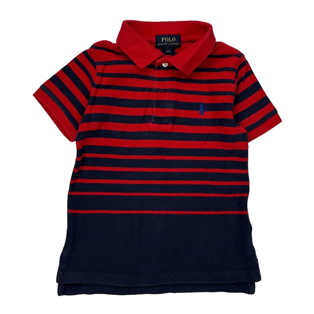Age 3 Polo By Ralph Lauren Striped Polo Shirt - 2XS Red Cotton Refurbished - Thrifted (note: this is a term often used to describe second- refurbished available on Cerqular