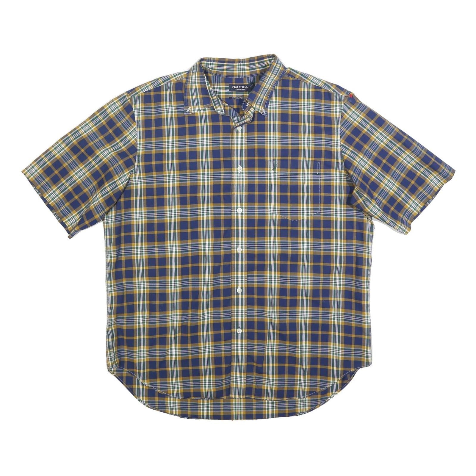 NAUTICA Mens Blue & Yellow Check Shirt XL Cotton Blend Short Sleeve Casual Refurbished - N/A refurbished available on Cerqular