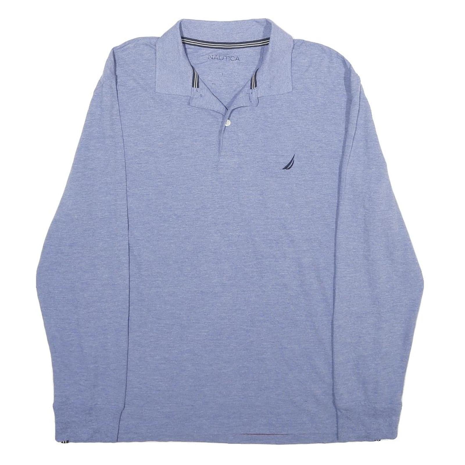 NAUTICA Mens Blue Long Sleeve Plain L Cotton Blend Polo Shirt Casual Refurbished - N/A refurbished available on Cerqular