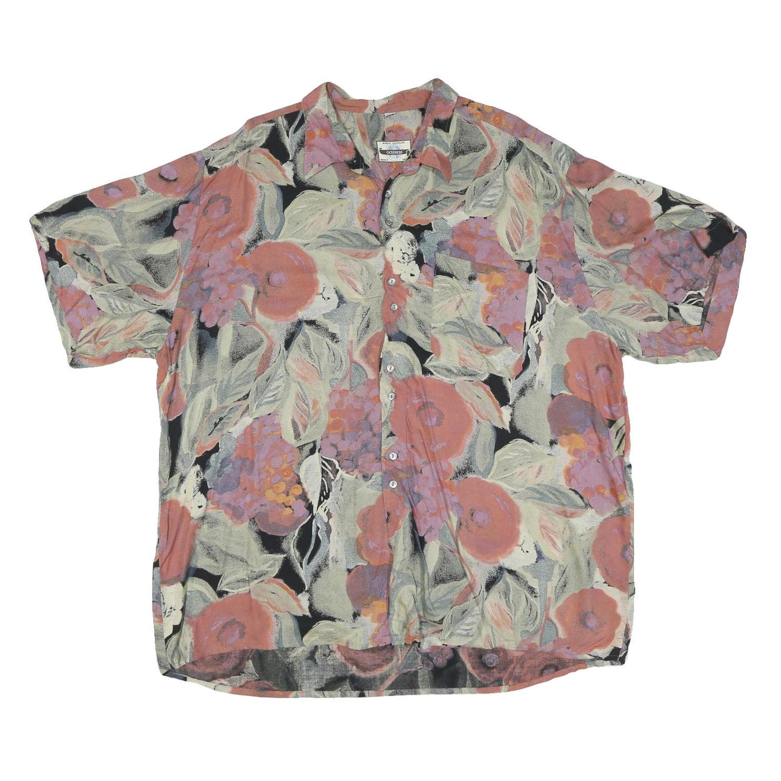 Mens Black & Pink Floral Cotton Shirt XL Summer Casual Button-Up Refurbished - N/A refurbished available on Cerqular