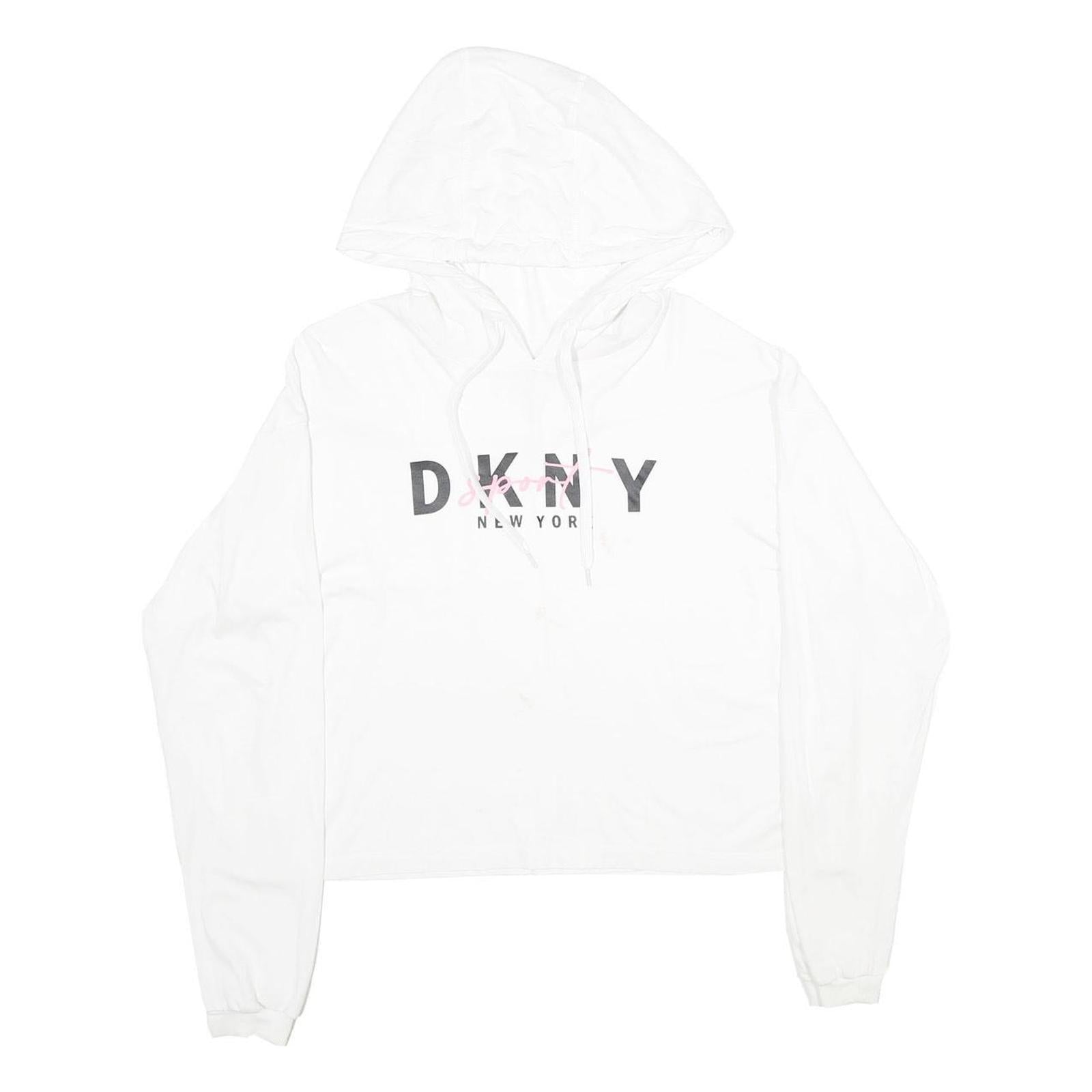 DKNY Womens White Cropped Hoodie XS Cotton Blend Pullover Logo Print Refurbished - N/A refurbished available on Cerqular