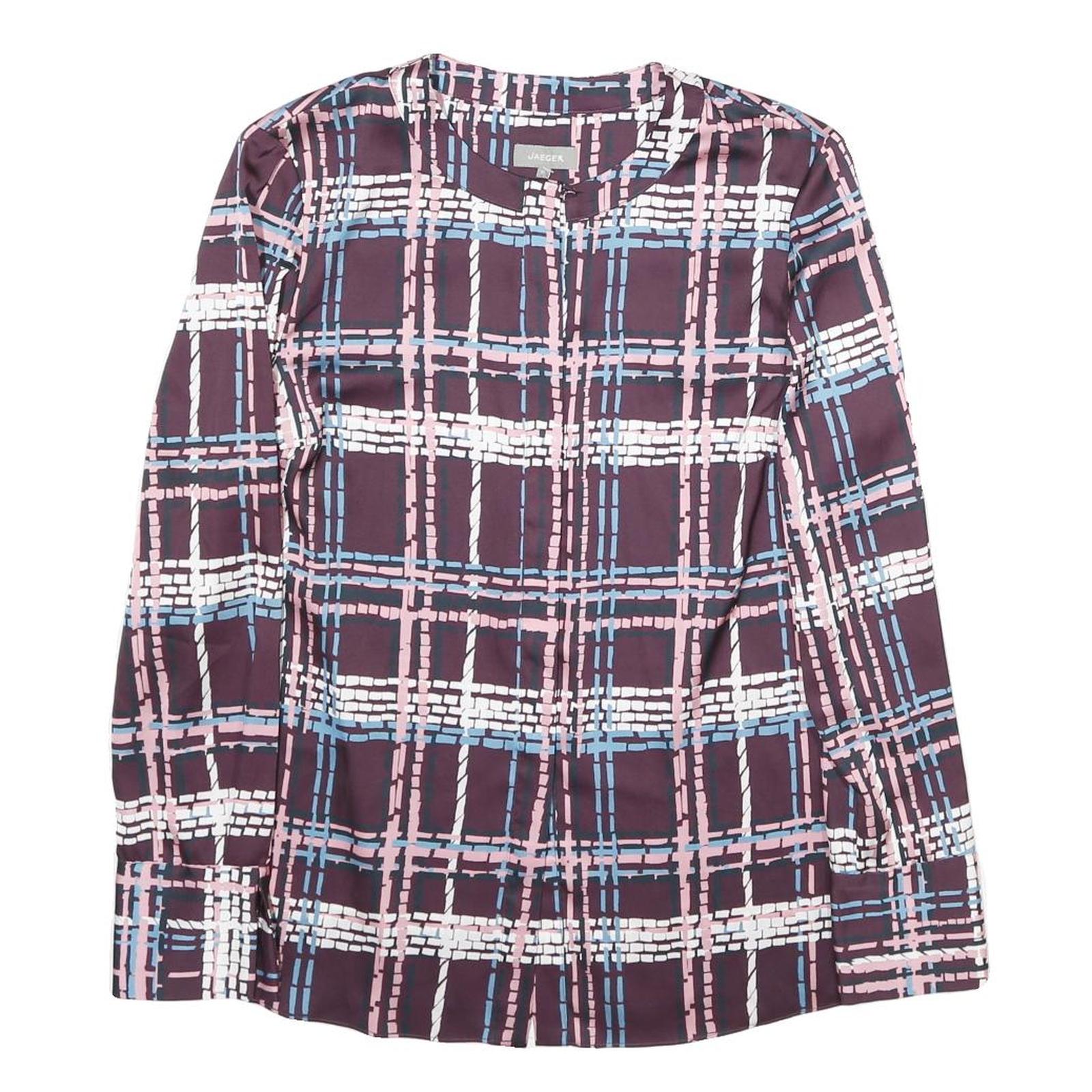 JAEGER Womens Plum Blue Pink Checked Long Sleeve Round Neck Shirt M Elegant Refurbished - N/A refurbished available on Cerqular