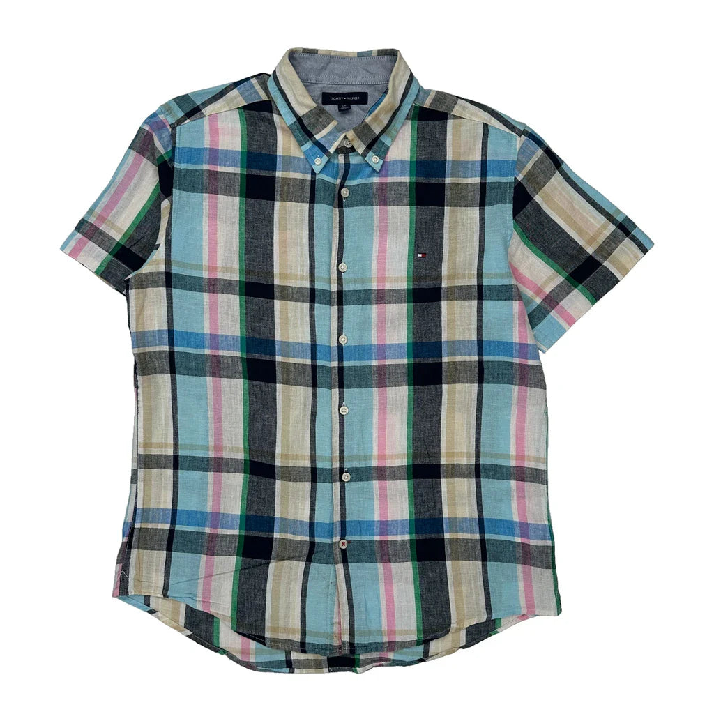 Tommy Hilfiger Checked Short Sleeve Shirt - Large Multicoloured Cotton Refurbished - Thrifted (note: this is a term often used to describe second- refurbished available on Cerqular