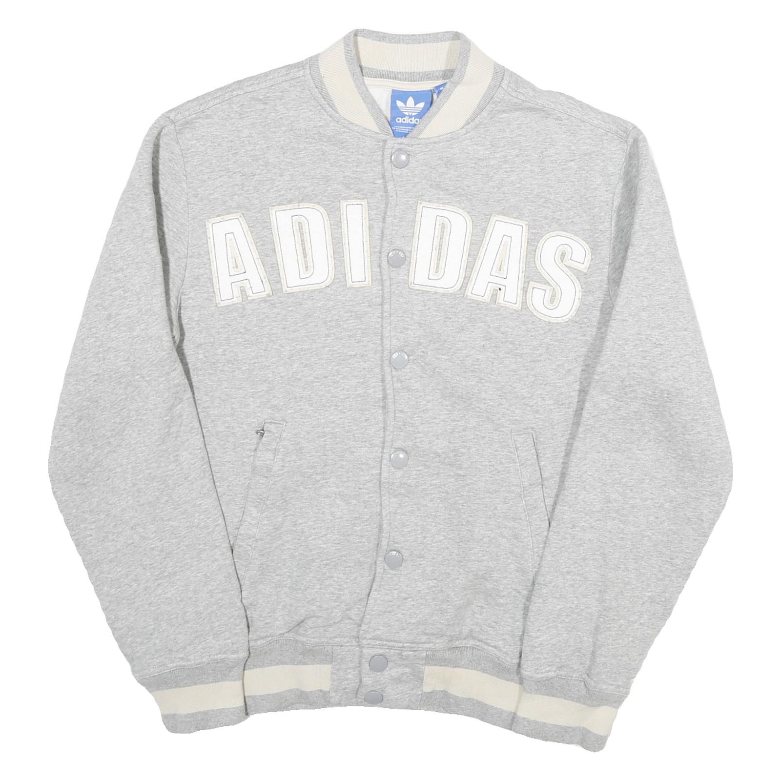 ADIDAS Mens Grey & Cream Cotton Blend Varsity Jacket S Button Closure Casual Refurbished - N/A refurbished available on Cerqular