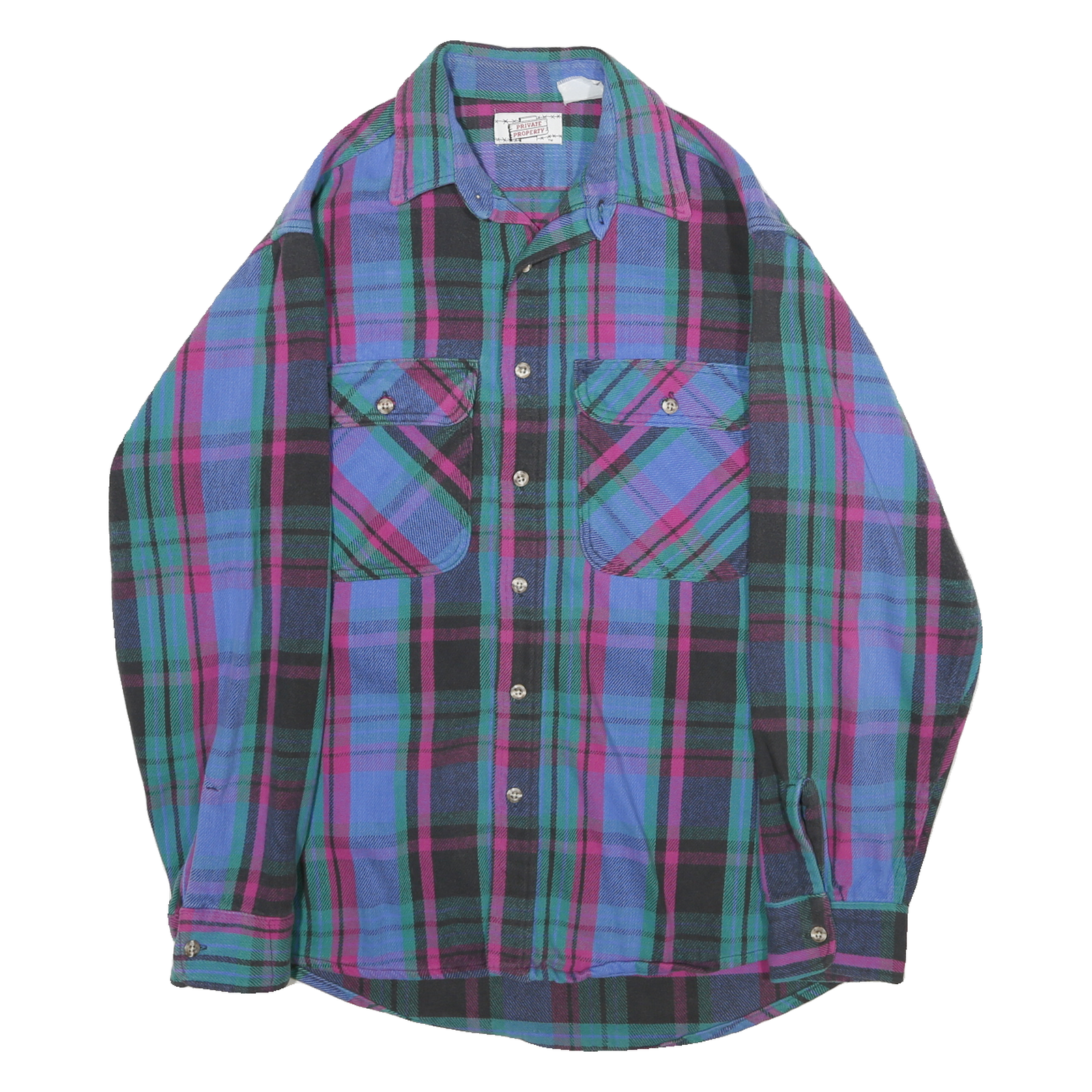 PRIVATE PROPERTY Mens Blue & Pink Checked Cotton Shirt L Casual Button Front Refurbished - N/A refurbished available on Cerqular