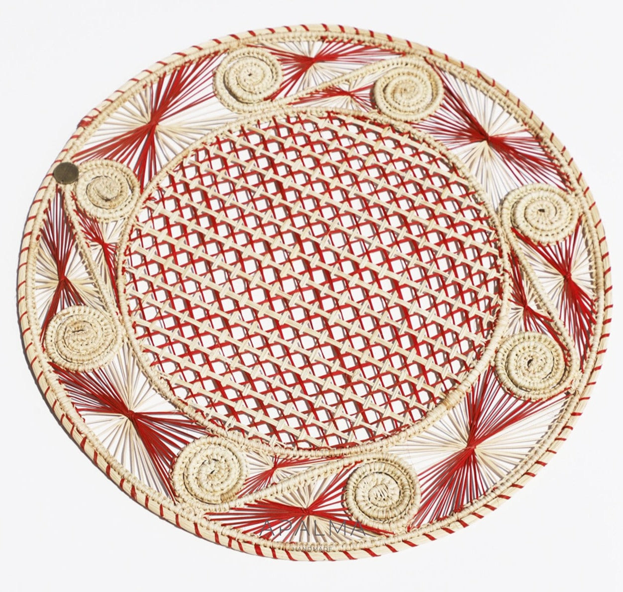 Caracoli Red Iraca Straw Placemats - Pack of 6 - Made of Natural Palm | Pack: Pack of 6 | Color: Red Refurbished - Apalma Handmade refurbished available on Cerqular