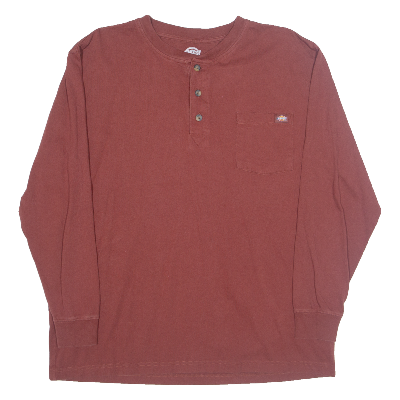 DICKIES Mens T-Shirt Maroon Long Sleeve Button Neck XL Refurbished - N/A refurbished available on Cerqular