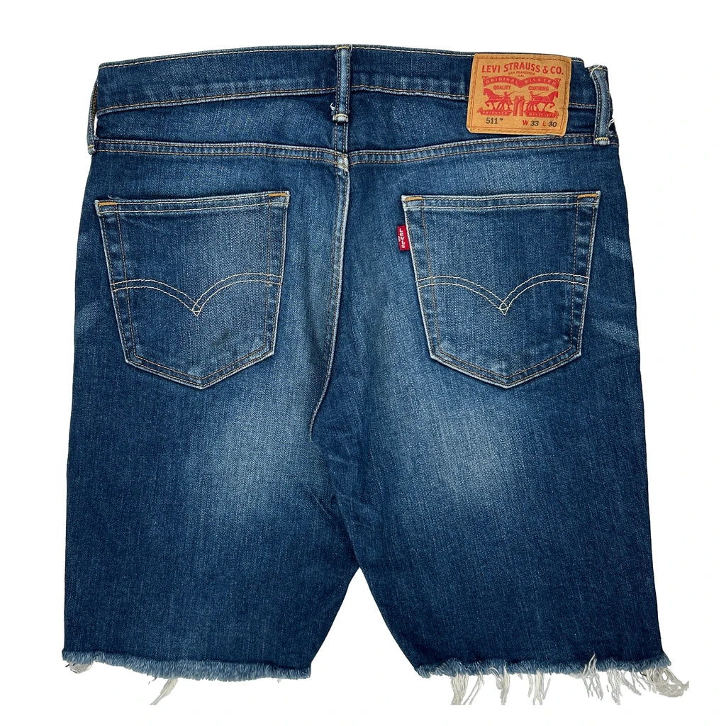 Levis Denim Shorts - 32W 9L Blue Cotton Refurbished - Thrifted (note: this is a term often used to describe second- refurbished available on Cerqular