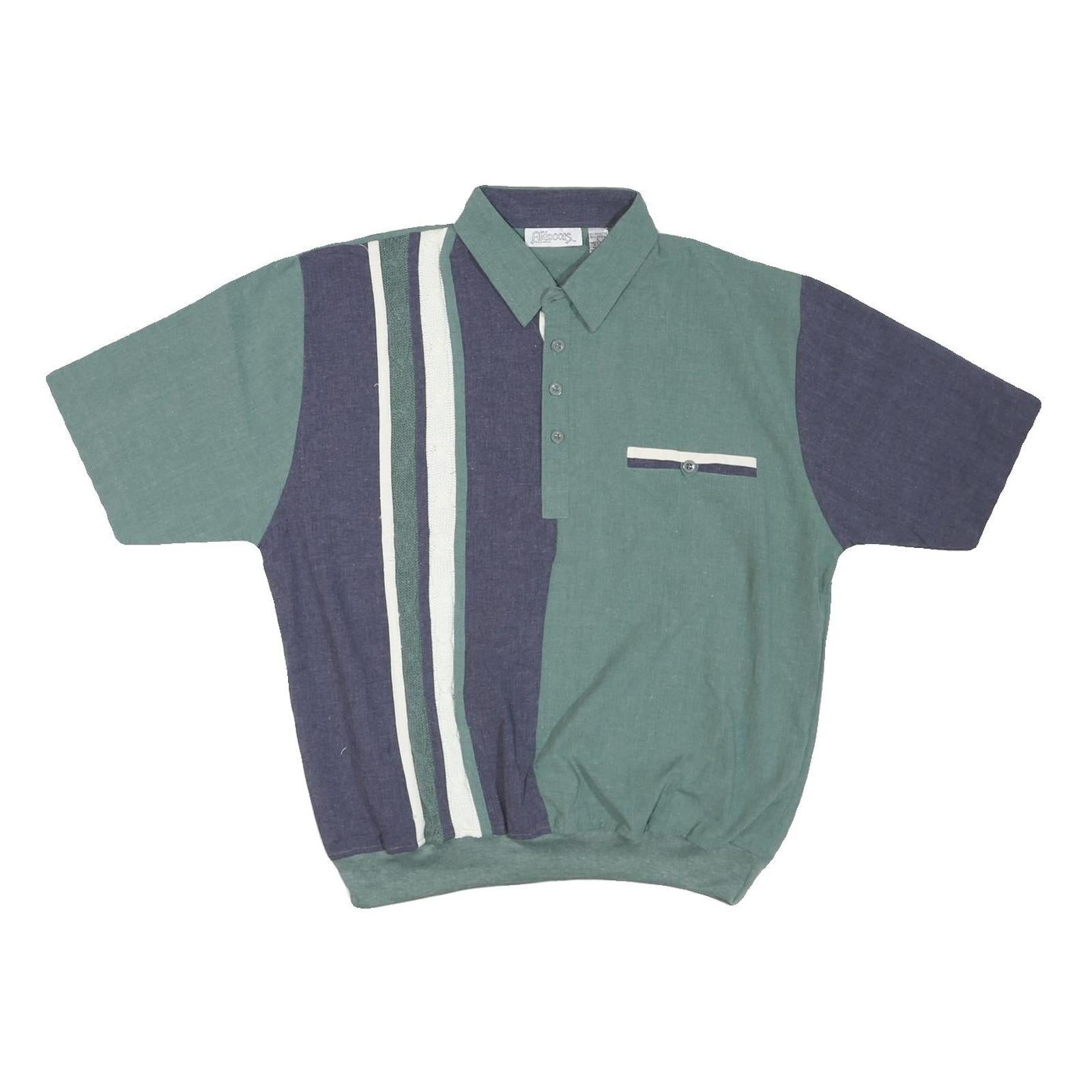ALEXXIS Mens Green & Navy Striped Short Sleeve Polo Shirt L Cotton Blend Casual Refurbished - N/A refurbished available on Cerqular