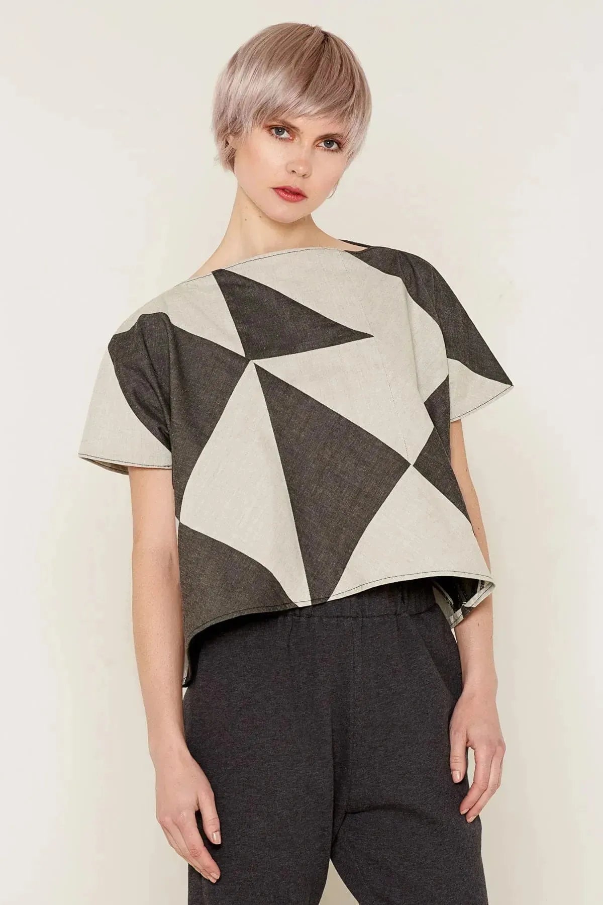 Rhea Top (Grey and Beige) | size: one size Refurbished - N/A refurbished available on Cerqular