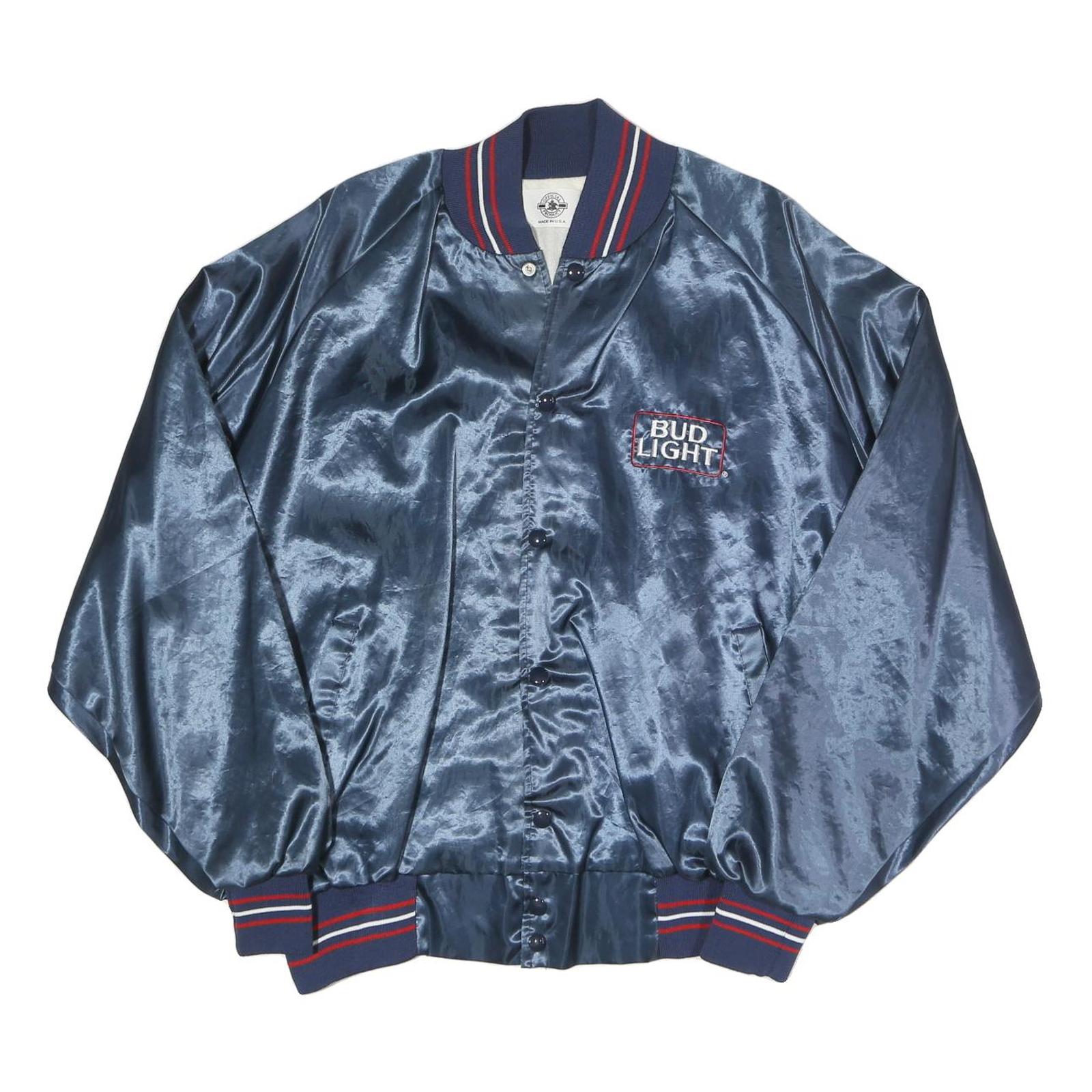 BUD LIGHT OFFICIAL PRODUCT Mens Blue Satin Button Jacket XL Polyester Blend Logo Refurbished - N/A refurbished available on Cerqular