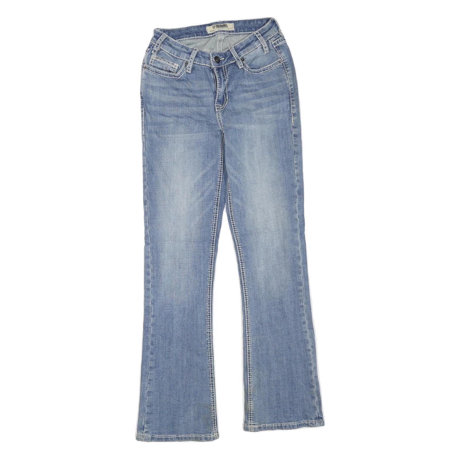 ROCK&ROLL Womens Jeans Blue Regular Flared Denim Medium W24 L32 Embroidered Refurbished - N/A refurbished available on Cerqular