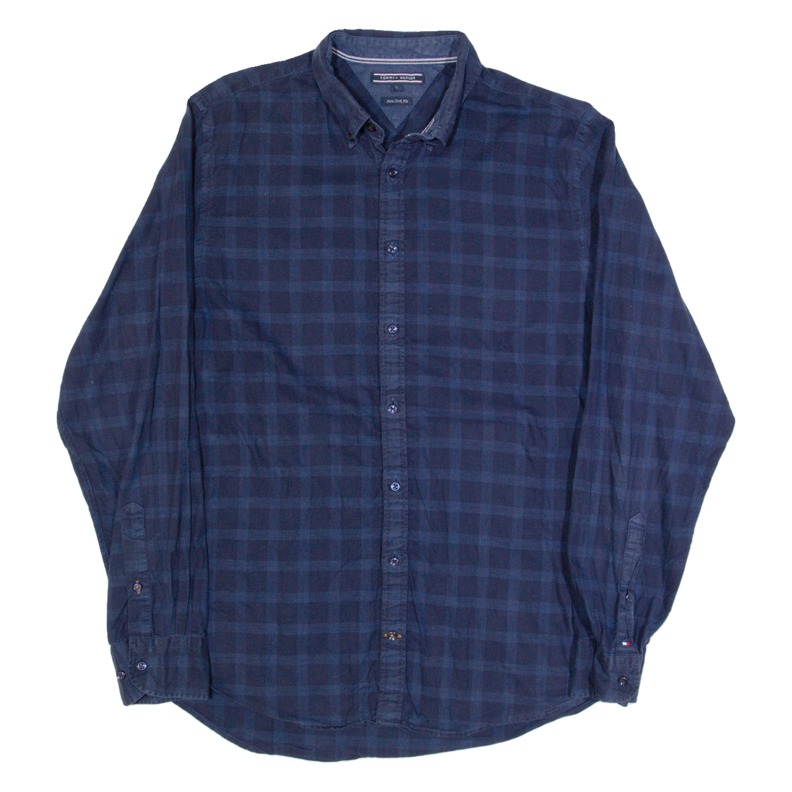 TOMMY HILFIGER New York Fit Mens Shirt Blue Check Long Sleeve L Refurbished - N/A refurbished available on Cerqular