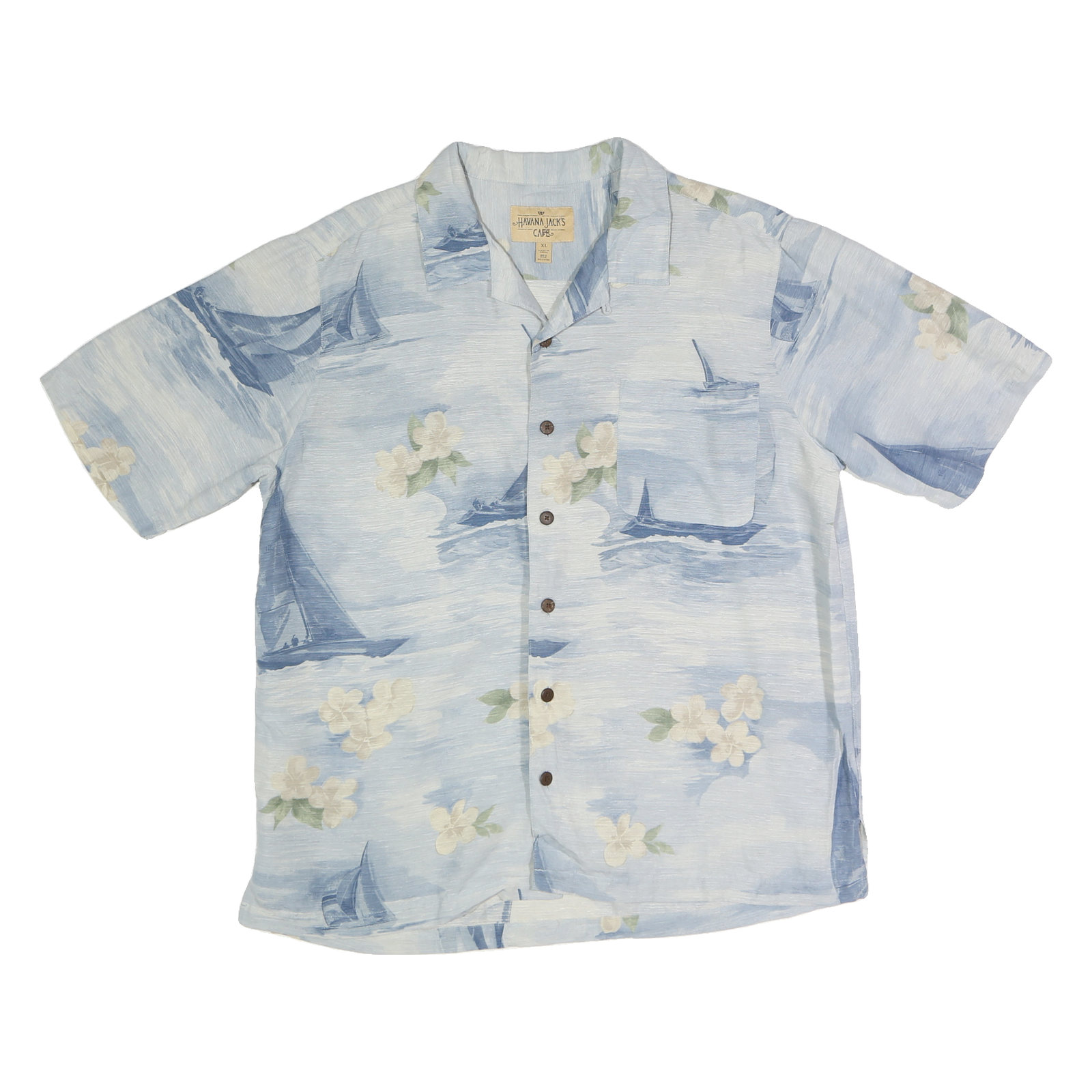 HAVANNAH JACKS CAFE Mens Blue Sailing Boat White Floral Cotton Shirt XL Summer Refurbished - N/A refurbished available on Cerqular