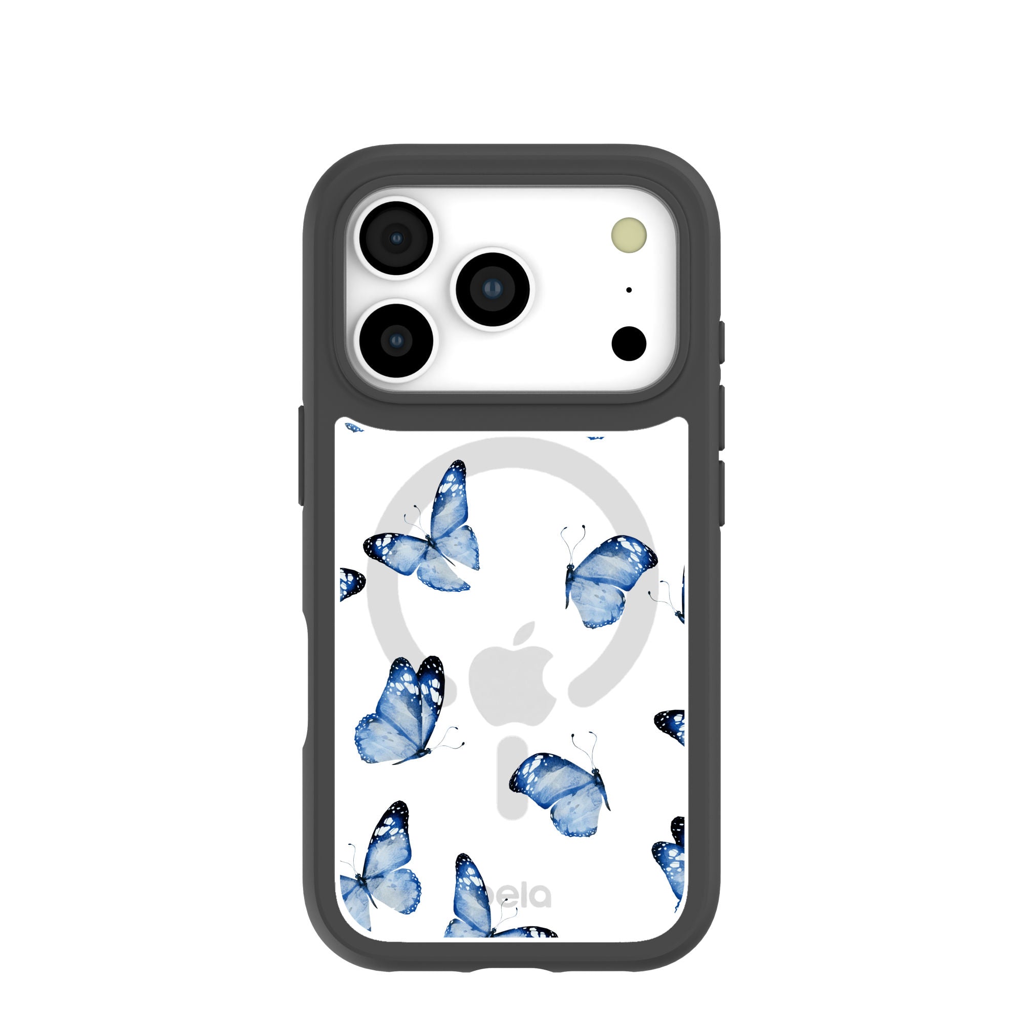 Clear Blue Butterflies iPhone 17 Pro Case With Noir Ridge (MagSafe included) Refurbished - Pela Case refurbished available on Cerqular