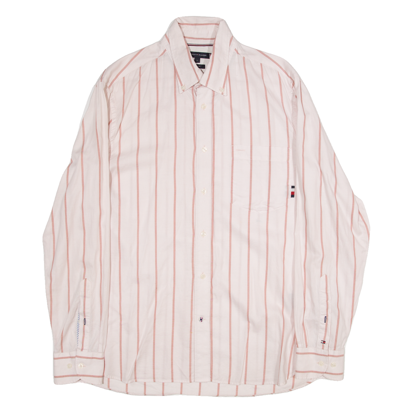 TOMMY HILFIGER Regular Fit Mens Shirt Pink Striped Long Sleeve L Refurbished - N/A refurbished available on Cerqular