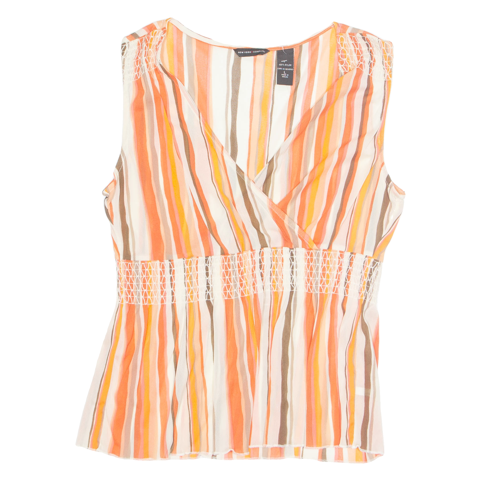 NEW YORK COMPANY Womens Printed Blouse Orange V-Neck Sleeveless Nylon Striped L Refurbished - N/A refurbished available on Cerqular