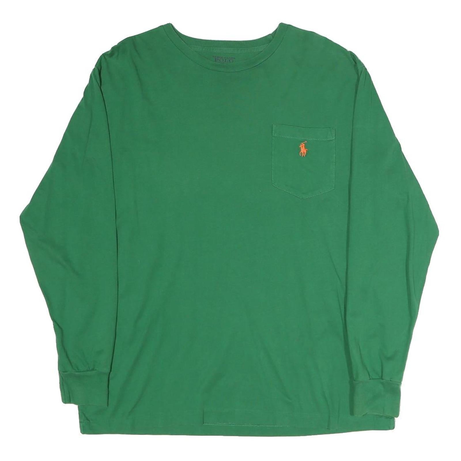 POLO RALPH LAUREN Mens Green Long Sleeve T-Shirt Crew Neck Pocket L Cotton Refurbished - N/A refurbished available on Cerqular
