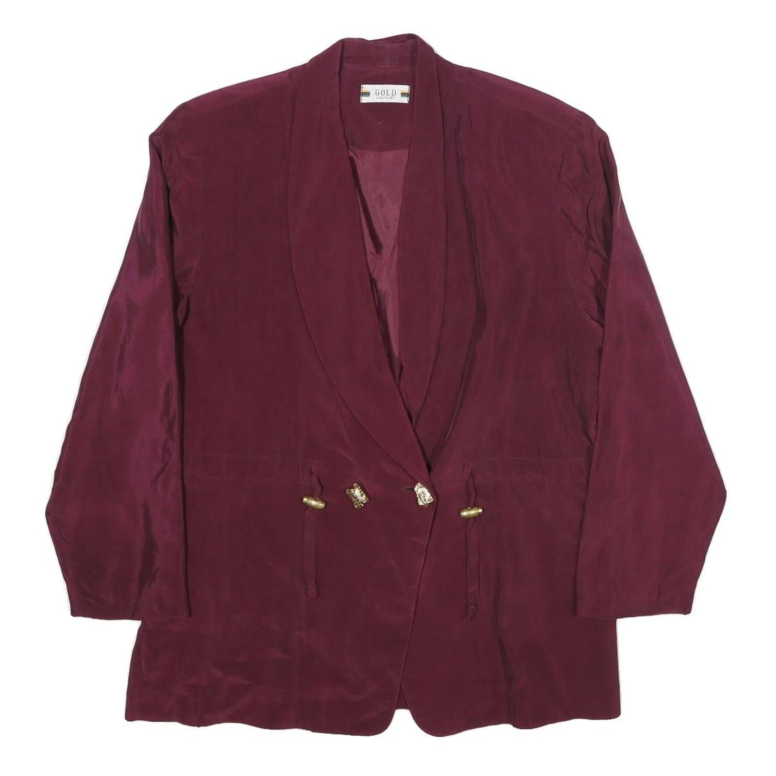 GOLD COLLECTION Womens Maroon Silk Button Jacket L Plain Elegant Refurbished - N/A refurbished available on Cerqular