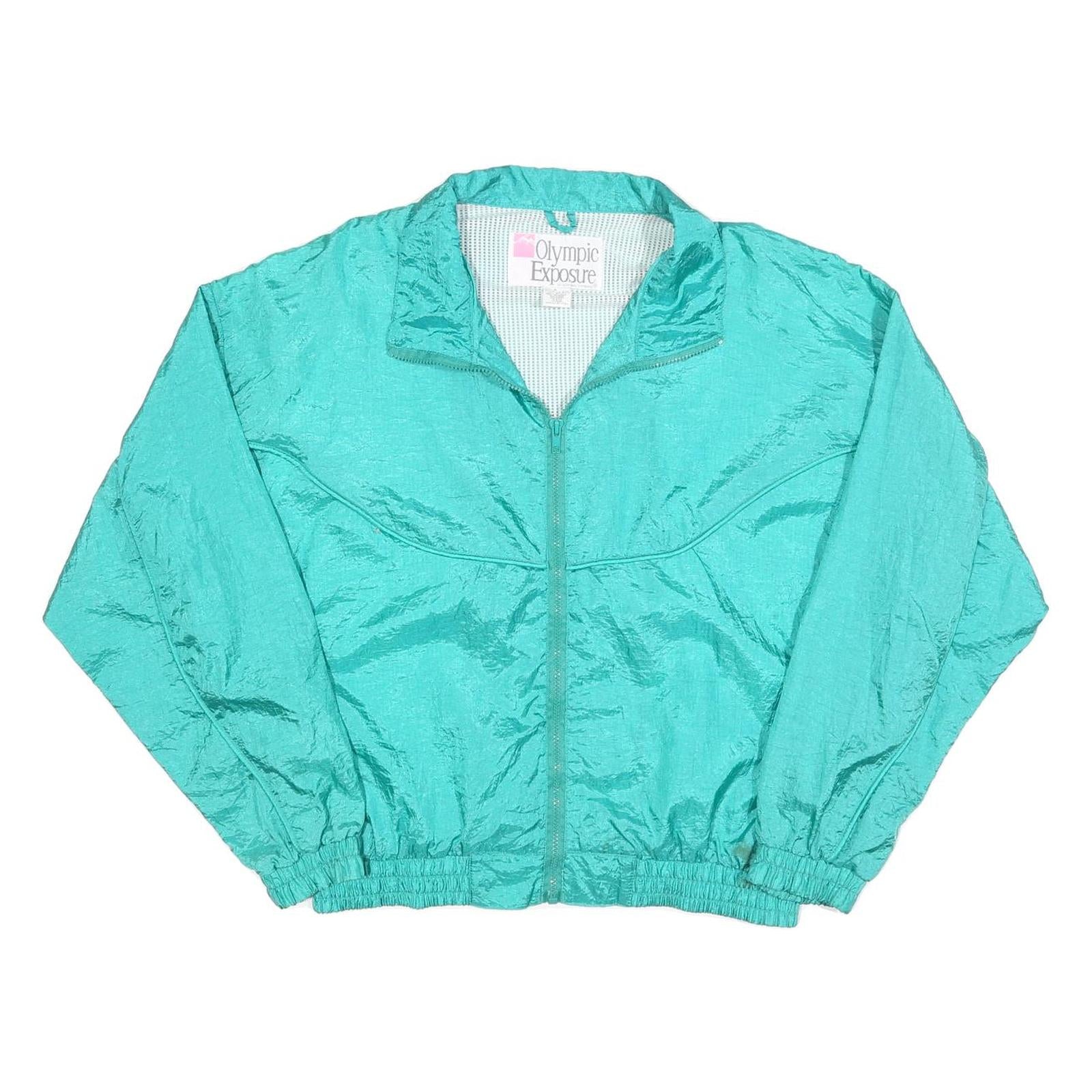 OLYMPIC EXPOSURE Womens Turquoise Windbreaker Jacket M Polyester Blend Zip Plain Refurbished - N/A refurbished available on Cerqular