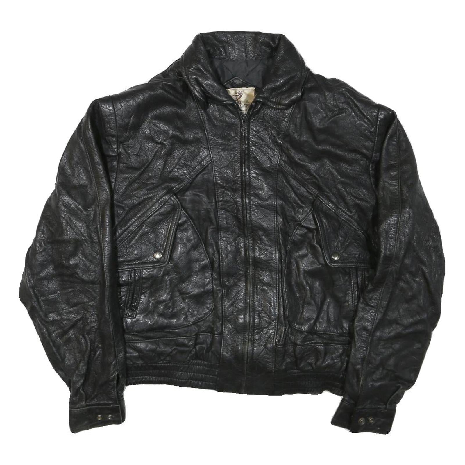 GENUINE LEATHER Womens Black Leather Jacket L Bomber Zip Pockets Classic Style Refurbished - N/A refurbished available on Cerqular