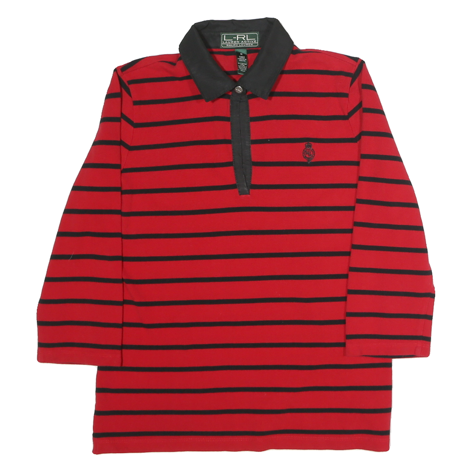 LAUREN RALPH LAUREN Womens Red & Black Stripe Long Sleeve Cotton Polo Shirt M Refurbished - N/A refurbished available on Cerqular