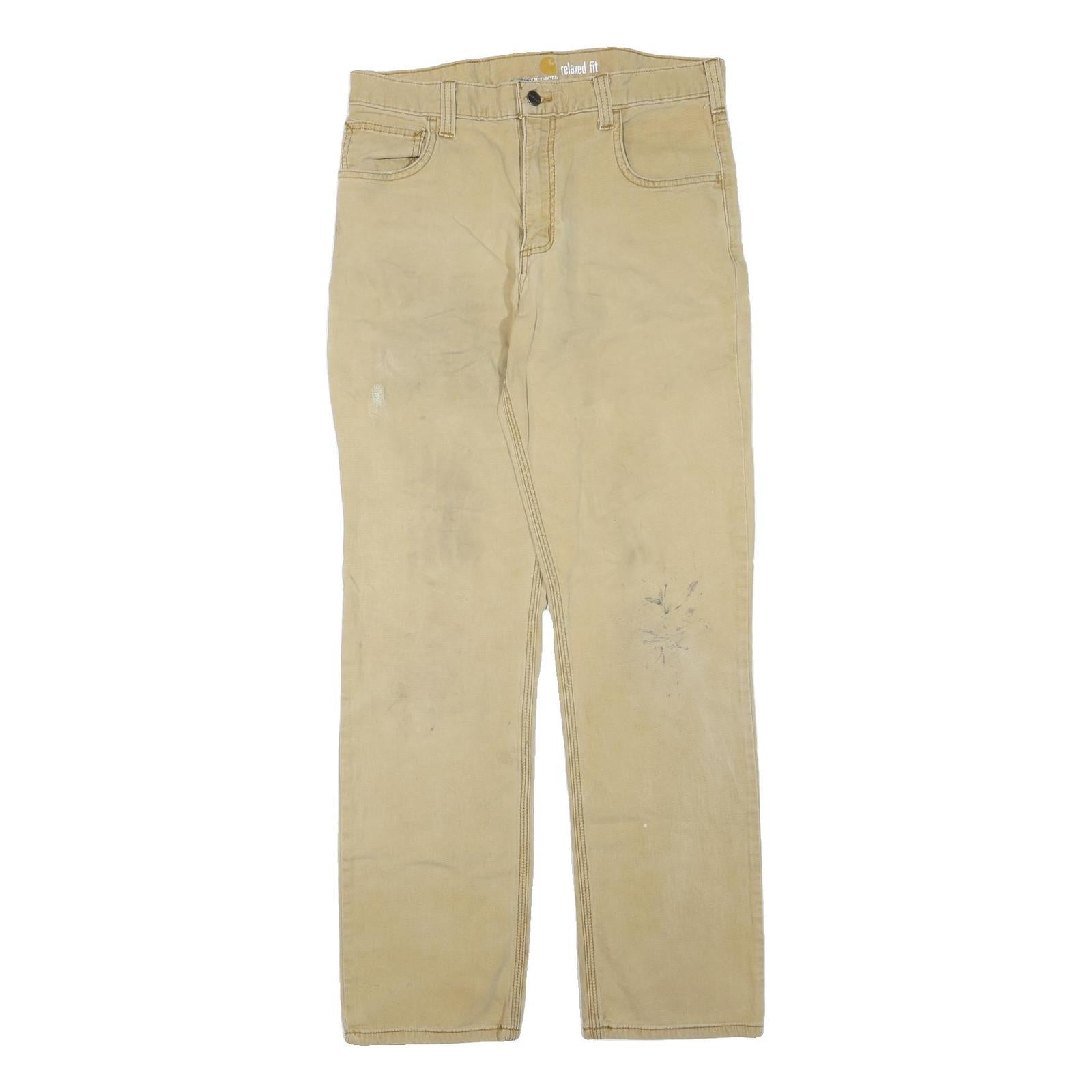 CARHARTT Mens Cotton Blend Beige Regular Fit Straight Leg Trousers W31 L32 Refurbished - N/A refurbished available on Cerqular
