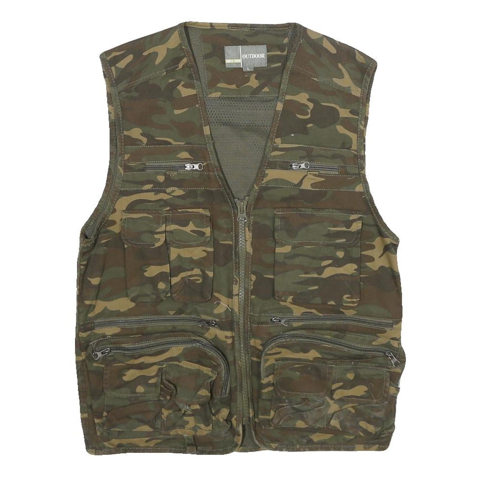 OUTDOOR Mens Green Camouflage Gilet L Cotton Woven Military Cargo Pockets Refurbished - N/A refurbished available on Cerqular