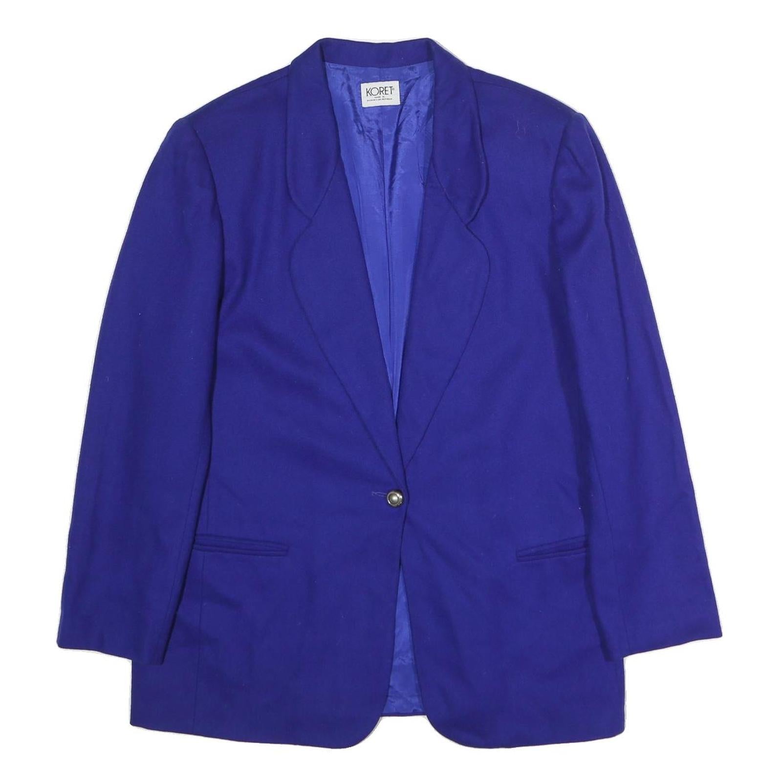 KORET Womens Blue Wool Jacket UK 16 Tailored Button Closure Plain Elegant Refurbished - N/A refurbished available on Cerqular