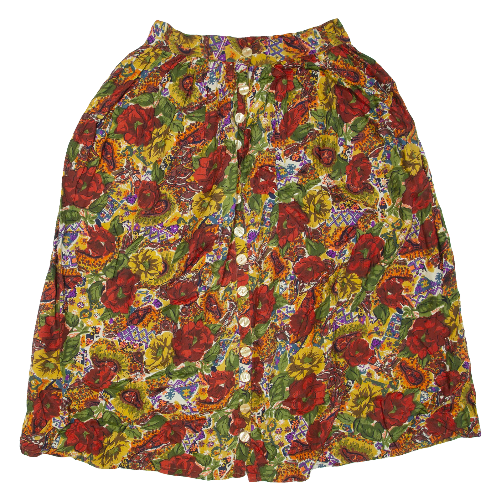 Womens Flare Skirt Red Midi Floral L Refurbished - N/A refurbished available on Cerqular