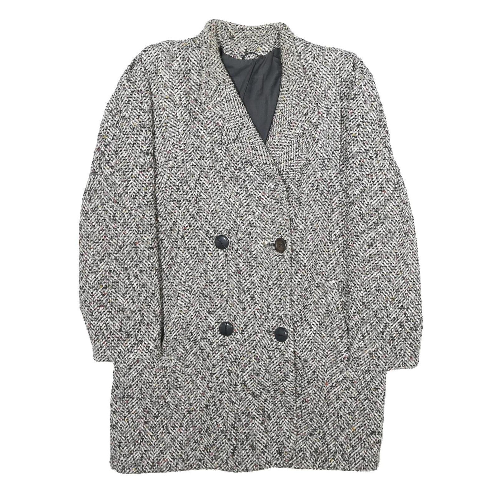 Womens Grey Wool Blend Button Jacket M Herringbone Classic Tailored Refurbished - N/A refurbished available on Cerqular
