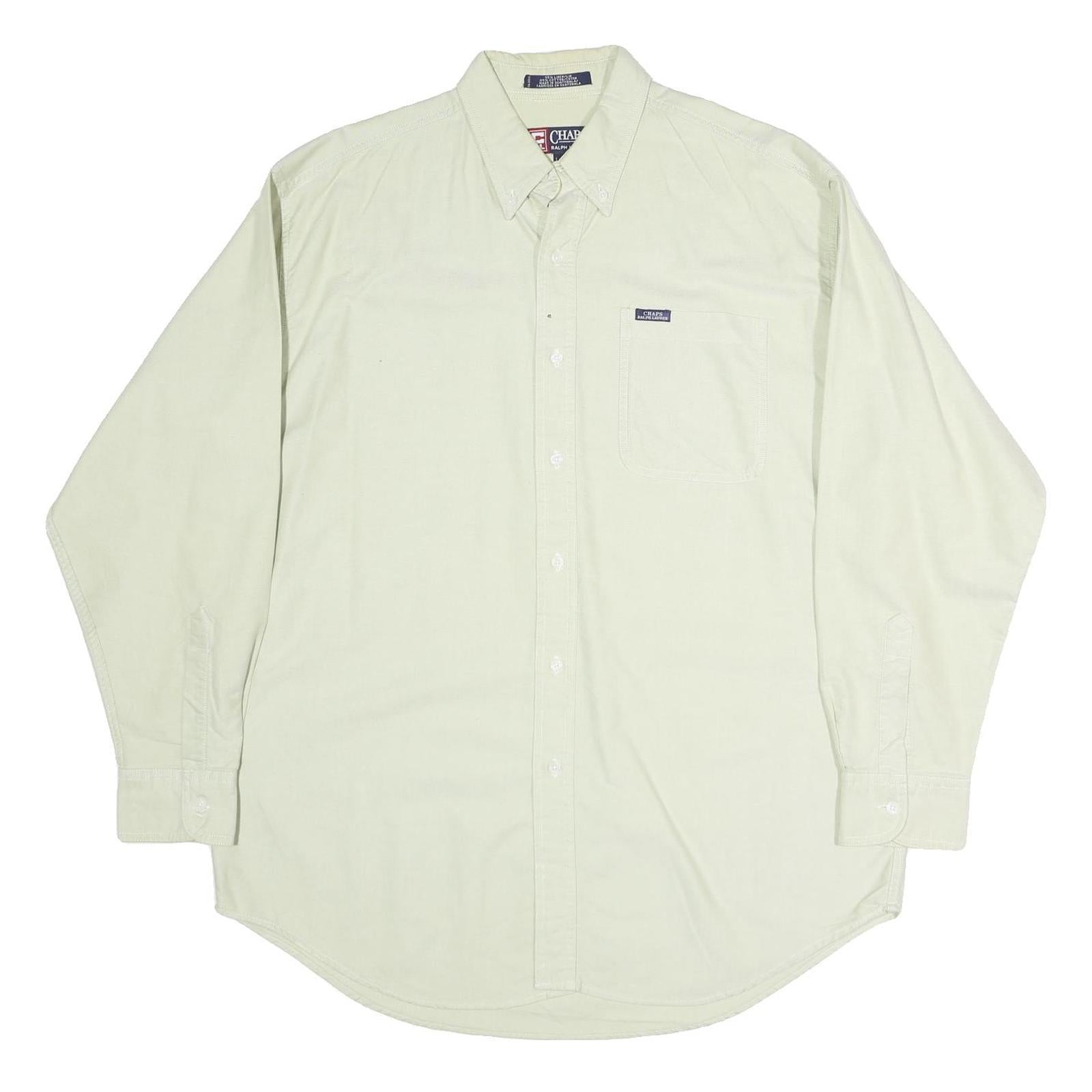 CHAPS Mens Cream Shirt L Button-Down Cotton Casual Long Sleeve Pocket Refurbished - N/A refurbished available on Cerqular