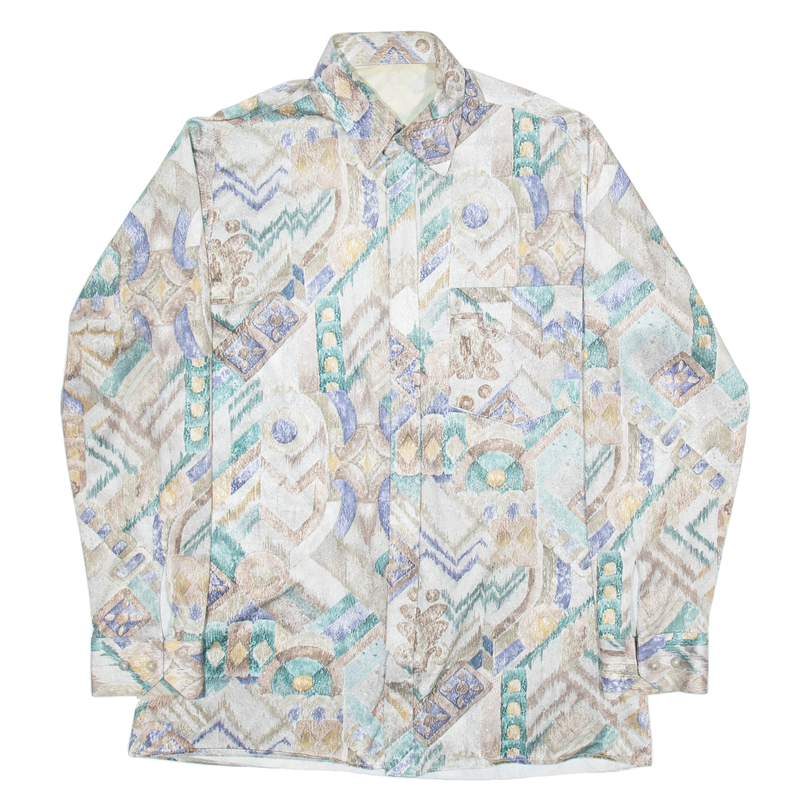 Zip Up Mens Shirt Brown Geometric Long Sleeve M Refurbished - N/A refurbished available on Cerqular