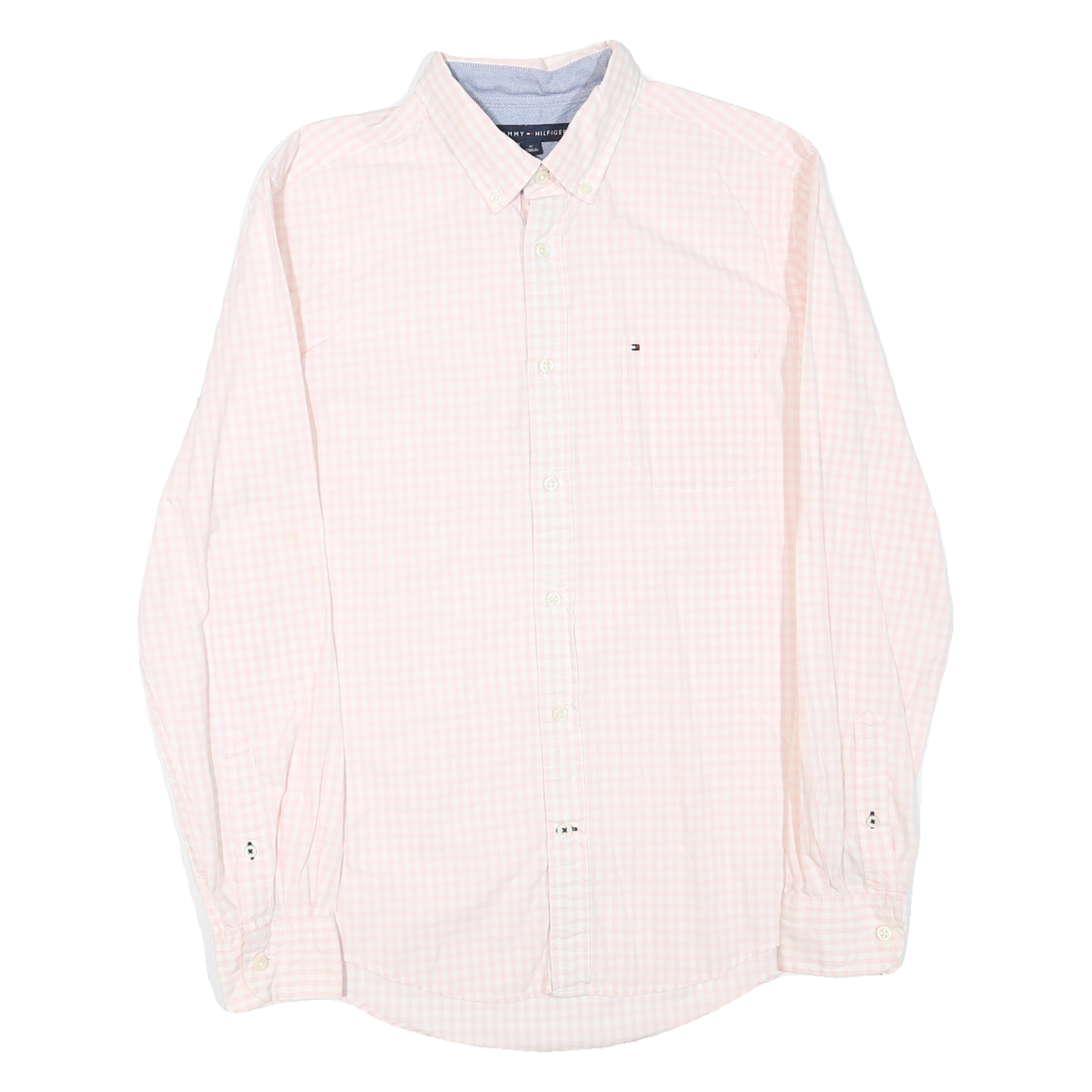 TOMMY HILFIGER Mens Pink And White Check Shirt M Cotton Blend Button Down Refurbished - N/A refurbished available on Cerqular