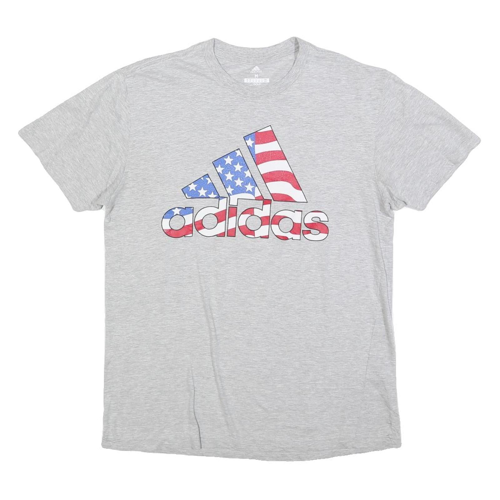 ADIDAS Mens Grey Cotton Blend T-Shirt M Short Sleeve Crew Neck Flag Logo Graphic Refurbished - N/A refurbished available on Cerqular