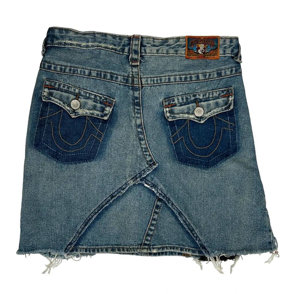 True Religion Mini Skirt - 29W UK 10 Light Wash Denim Refurbished - Thrifted (note: this is a term often used to describe second- refurbished available on Cerqular