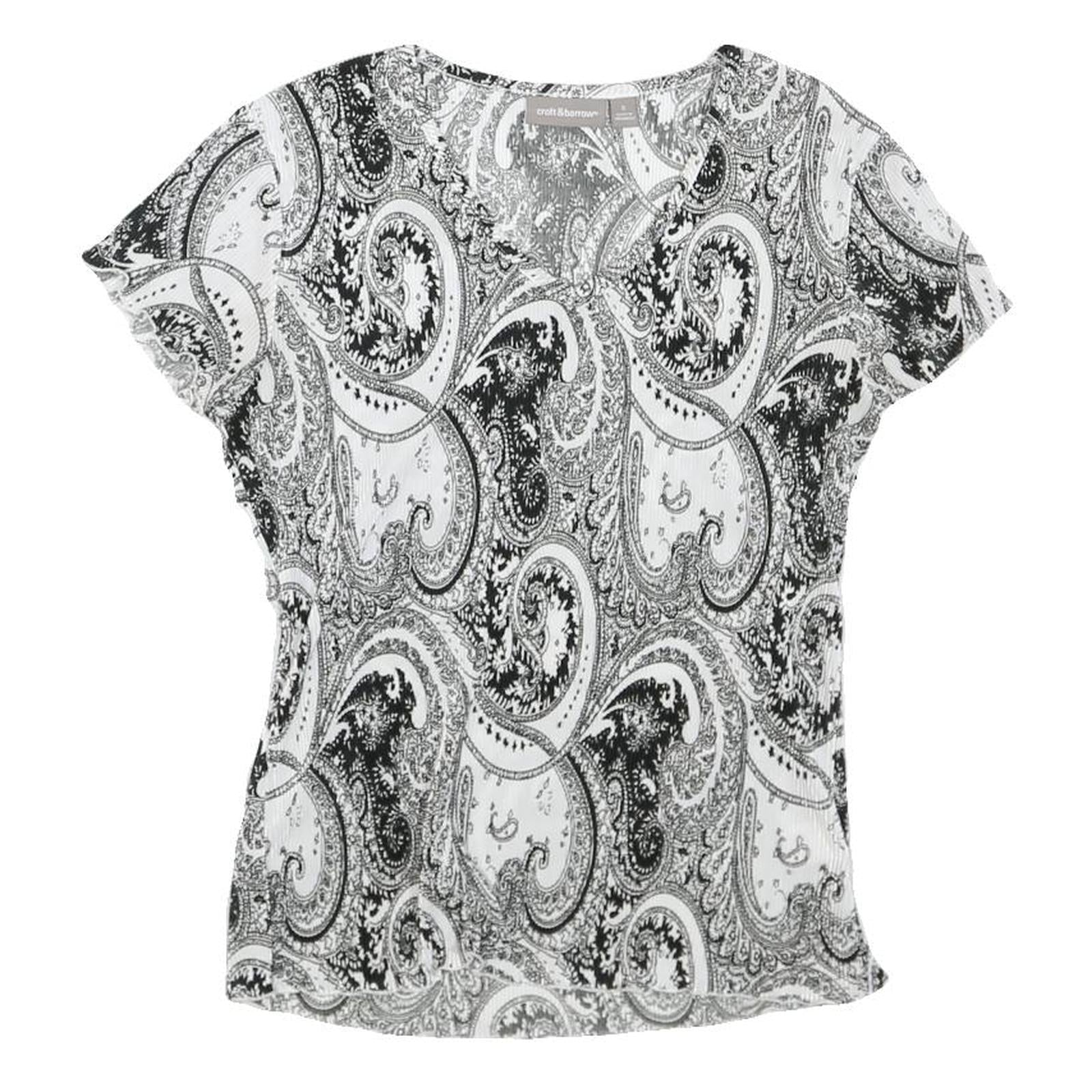 CROFT&BARROW Womens Black & White Paisley Printed Short Sleeve Crew Neck Top S Refurbished - N/A refurbished available on Cerqular