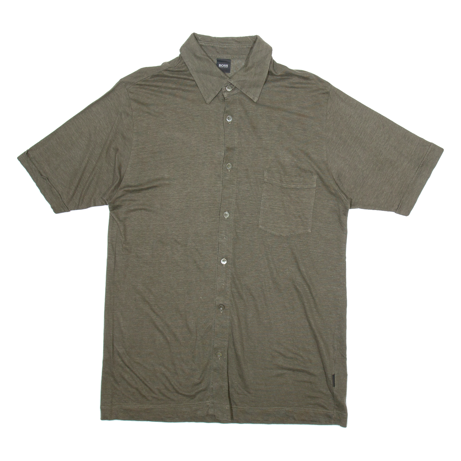 BOSS Mens Plain Shirt Brown Linen M Refurbished - N/A refurbished available on Cerqular