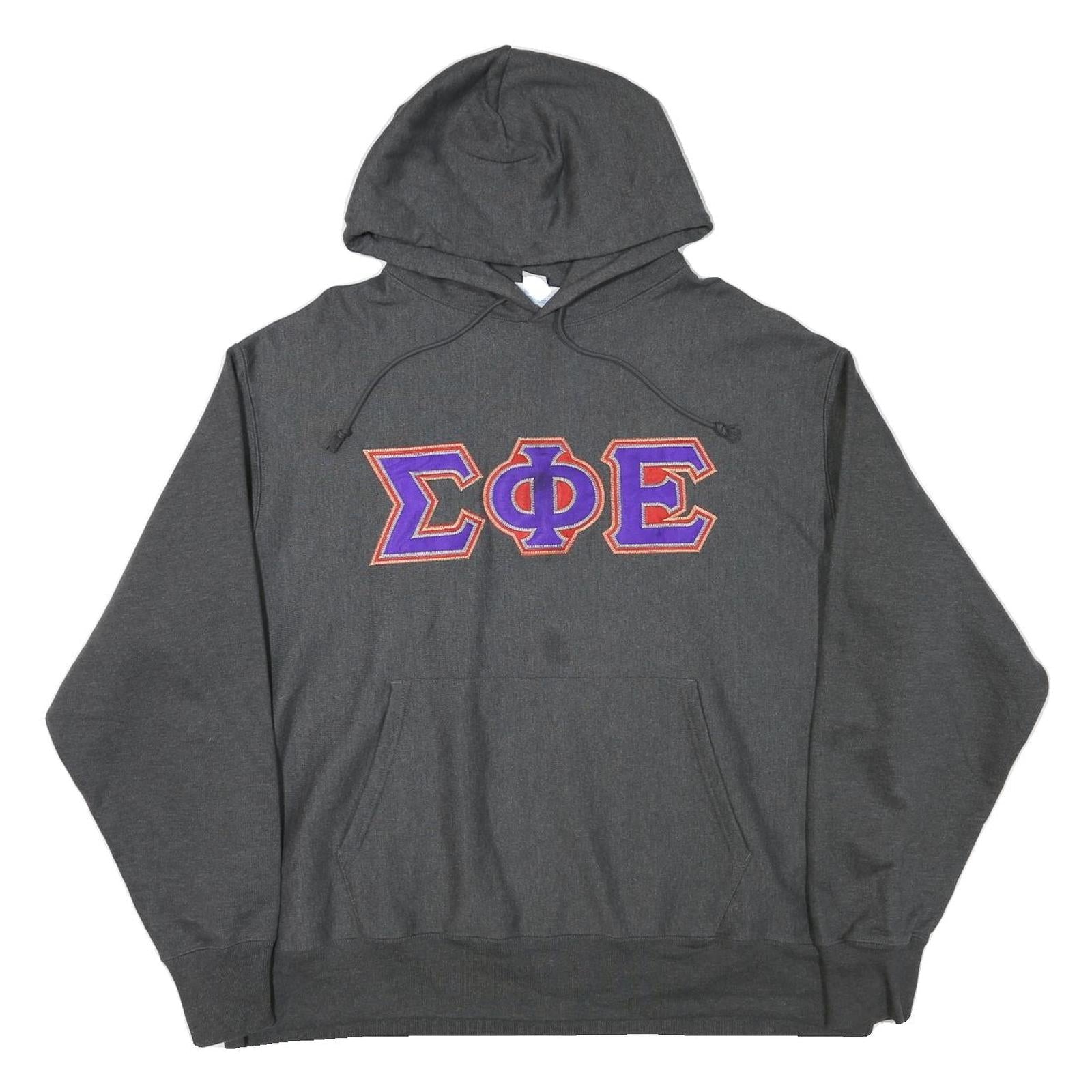 CHAMPION Mens Grey Hoodie 2XL Embroidered Greek Letters Pullover Sweatshirt Refurbished - N/A refurbished available on Cerqular