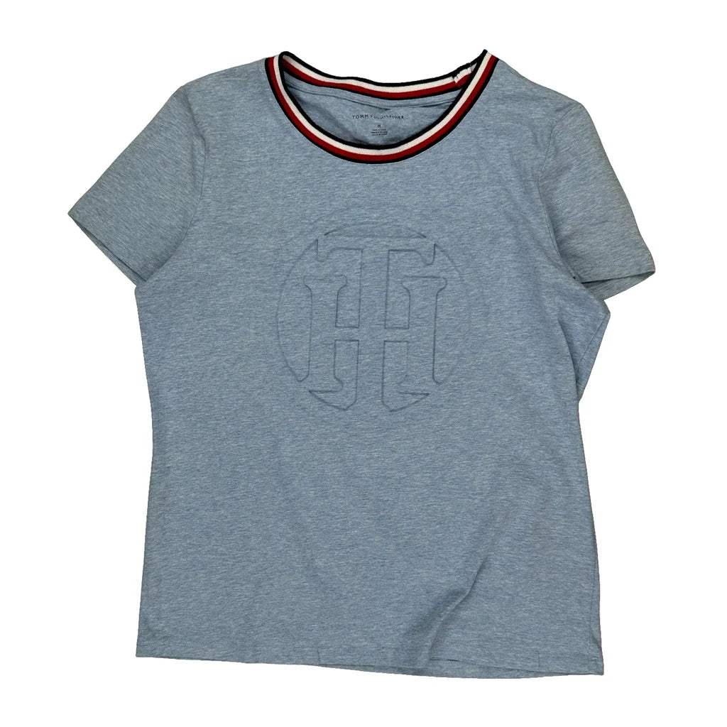 Tommy Hilfiger T-Shirt - Medium Blue Cotton Refurbished - Thrifted (note: this is a term often used to describe second- refurbished available on Cerqular