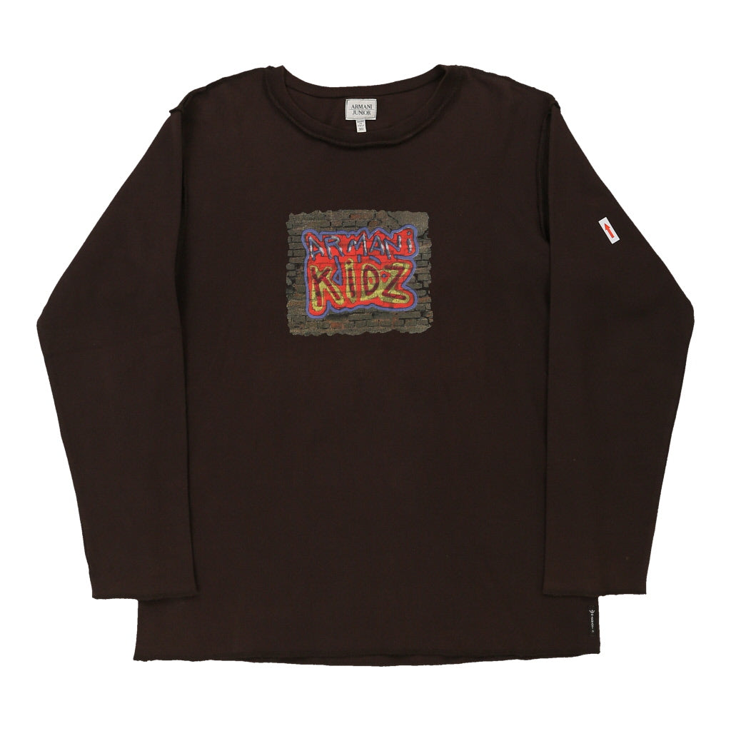 16 Years Armani Spellout Long Sleeve T-Shirt - XL Brown Cotton | Size: x-large Refurbished - N/A (Preloved Designer is not a specific brand, it refurbished available on Cerqular