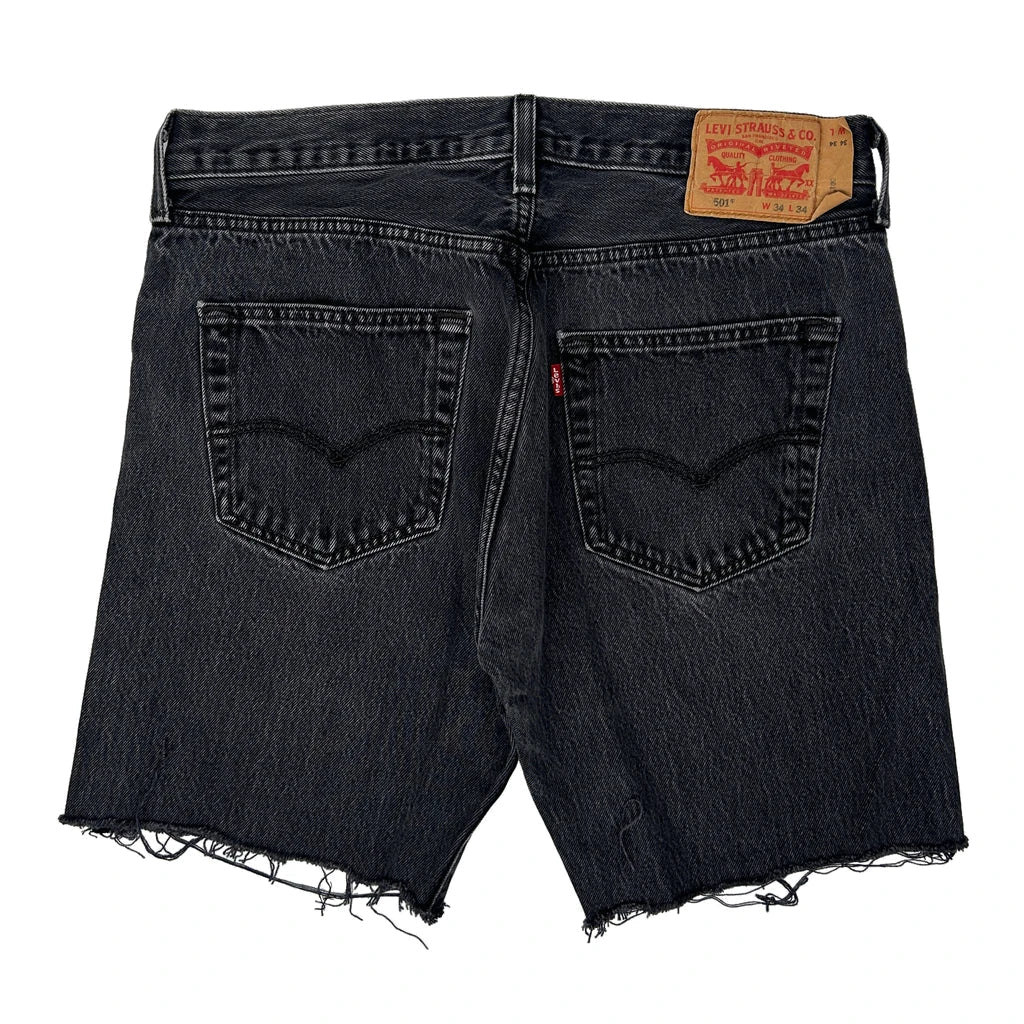 Levis Denim Shorts - 34W 10L Black Cotton Refurbished - Thrifted (note: this is a term often used to describe second- refurbished available on Cerqular